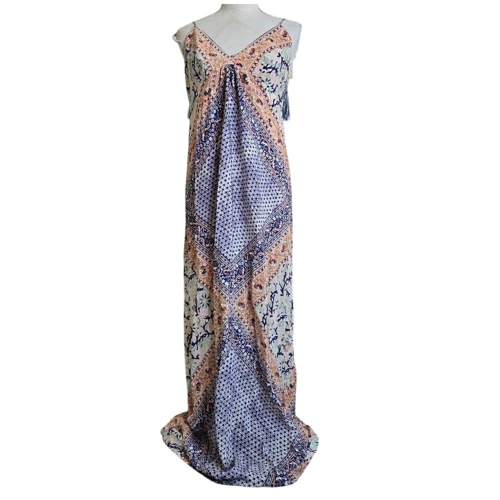 Cynthia Vincent Twelfth Street Medium Purple Geometric Silk Light‎ Maxi Dress